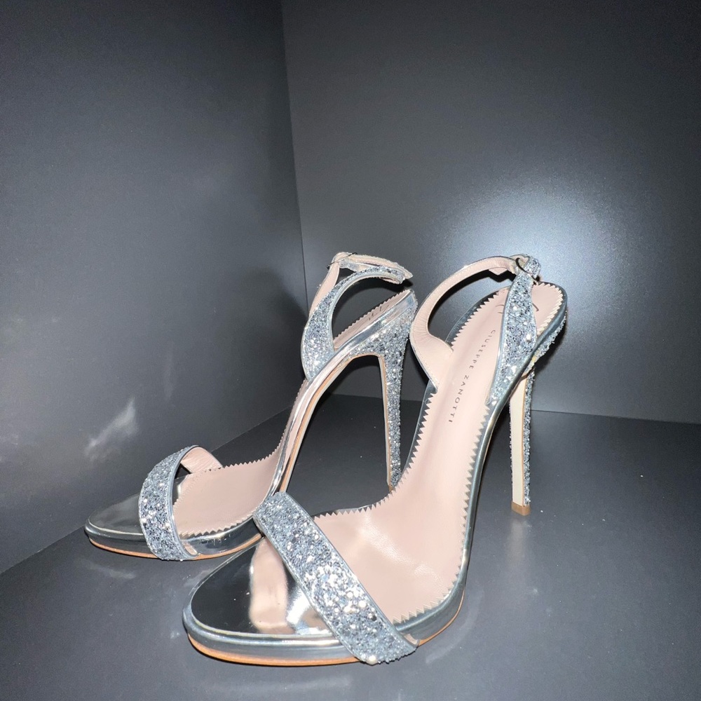 Giuseppe Zanotti silver glitter high heels sandals